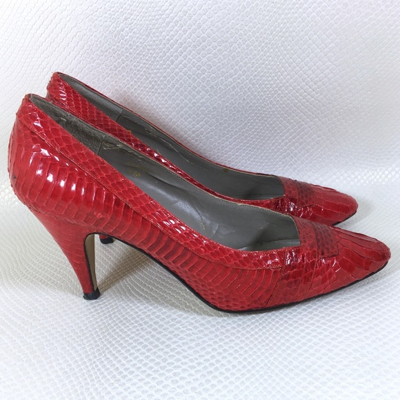 80s Vintage Womens Red Cobra Snake Skin Heels 7 - Picture 2 of 8